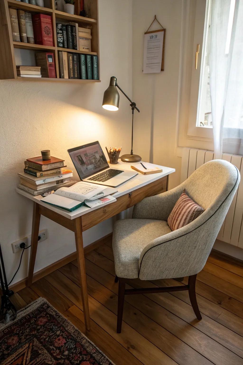 A customized homework nook tucked into a peaceful area.