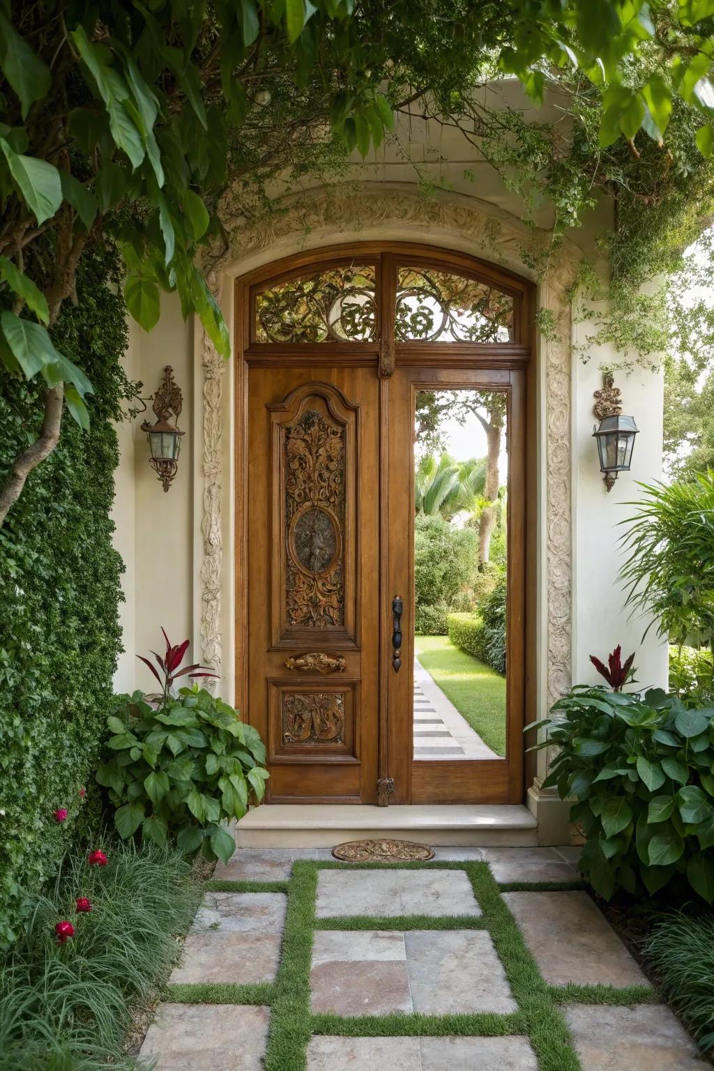 A traditional ornate door brimming with charm and elegance.