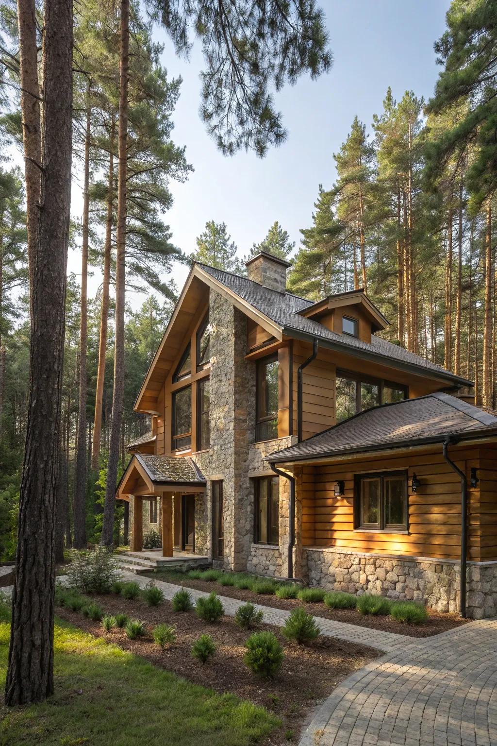 A home appearing as a natural extension of the forest.