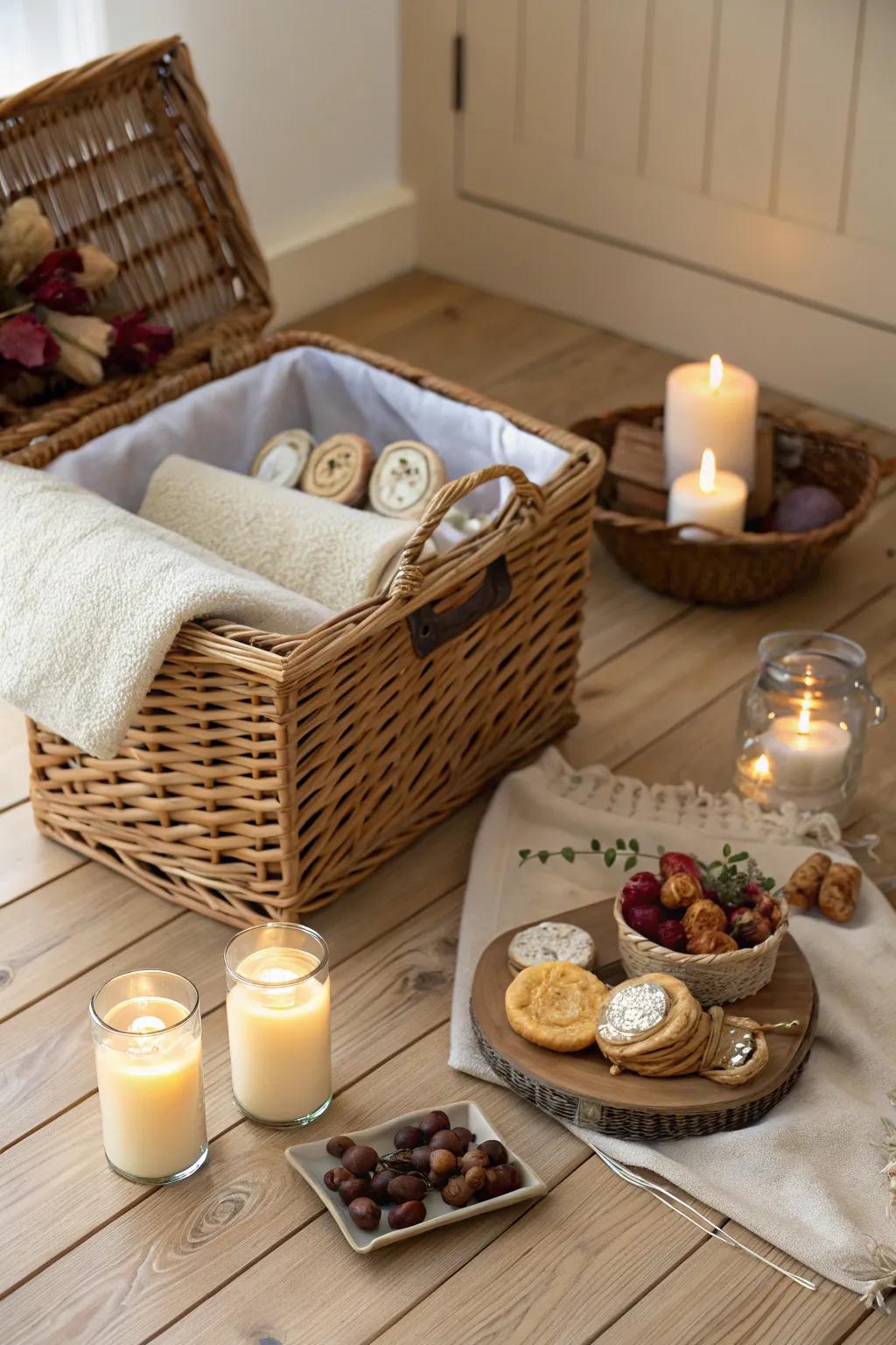 A comforting gift basket brimming with warmth and coziness for a new residence.