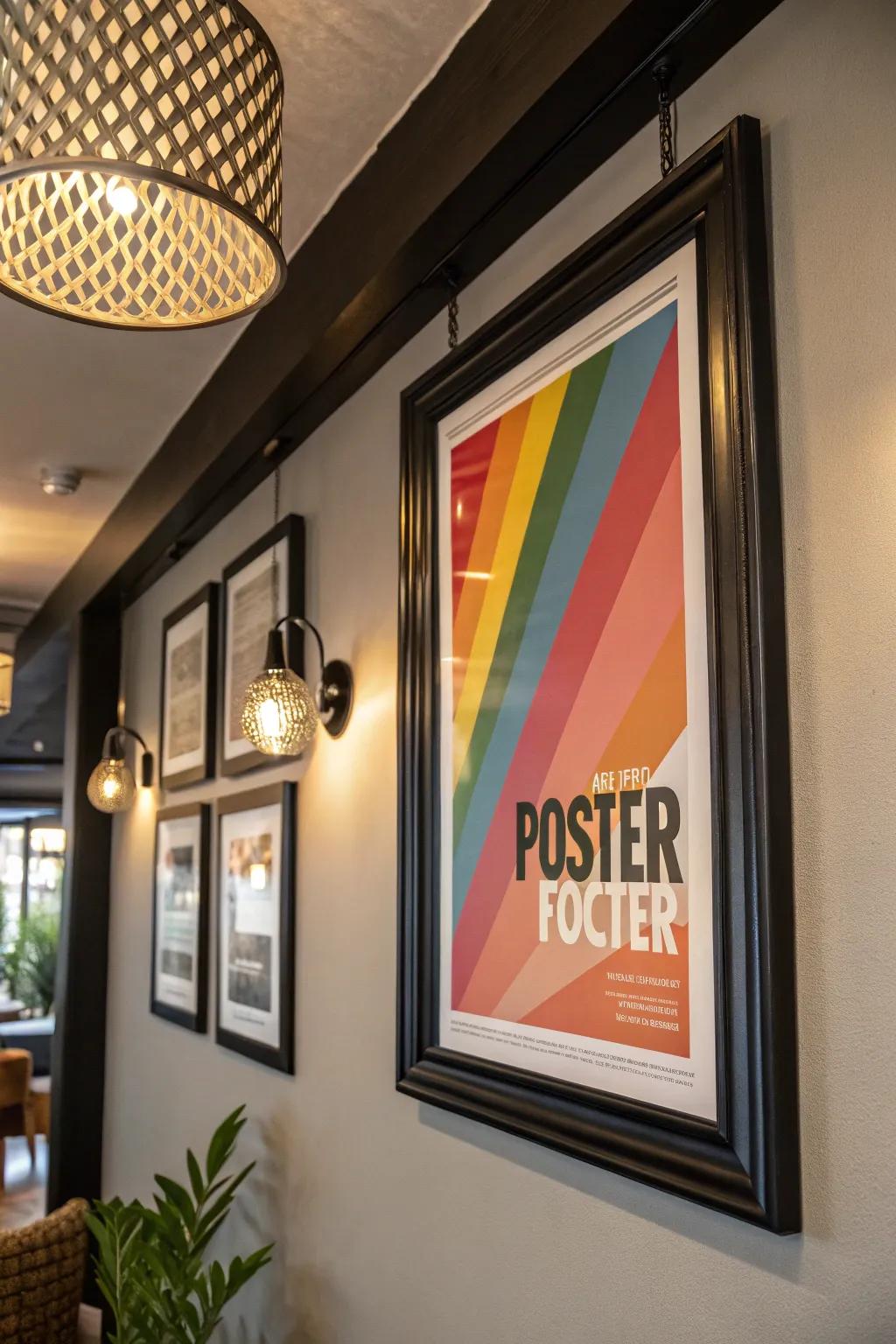 A striking black frame introduces a contemporary touch to any poster.
