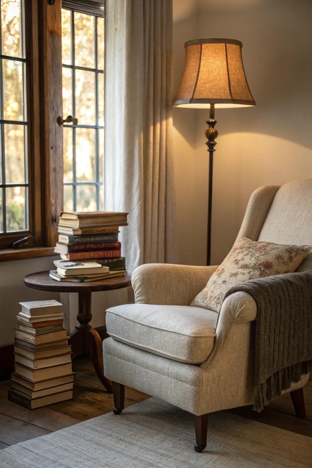 Transform a corner into a reading nook with a comfy chair and your favorite books.