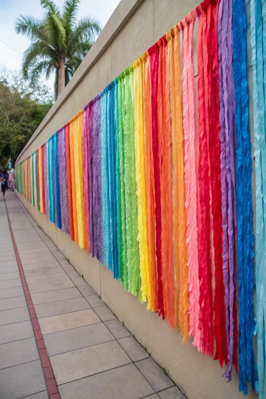 A rainbow of ribbons transforms any wall into an eye-catching feature.