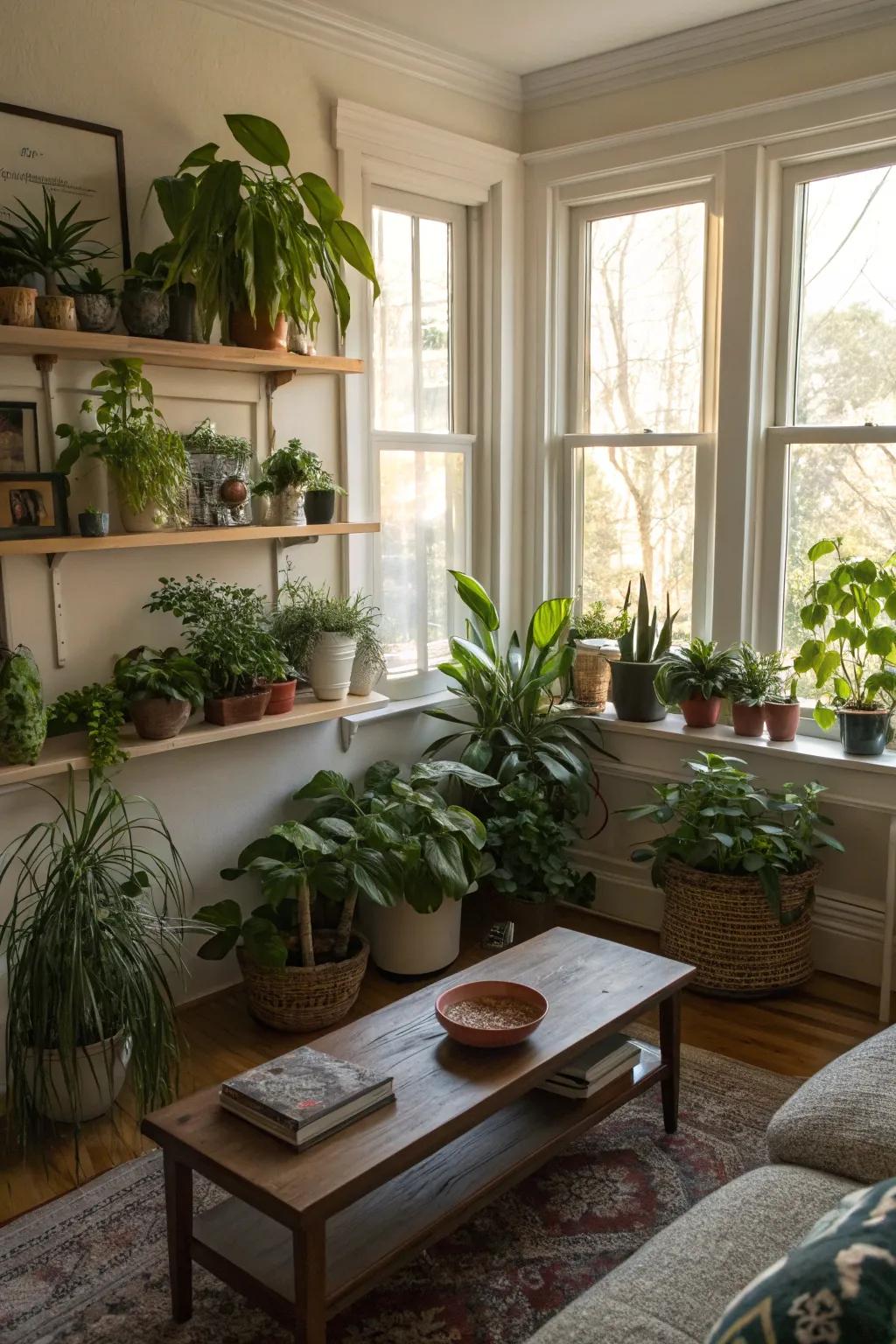 Welcome the outdoors into your home with a variety of plants, infusing your living area with vitality.