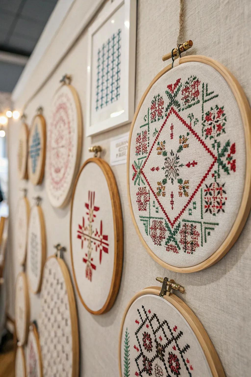 Stitching circles transform cross stitch pieces into captivating wall décor