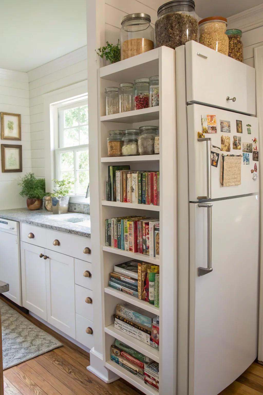 Vertical shelves combine functionality and style.