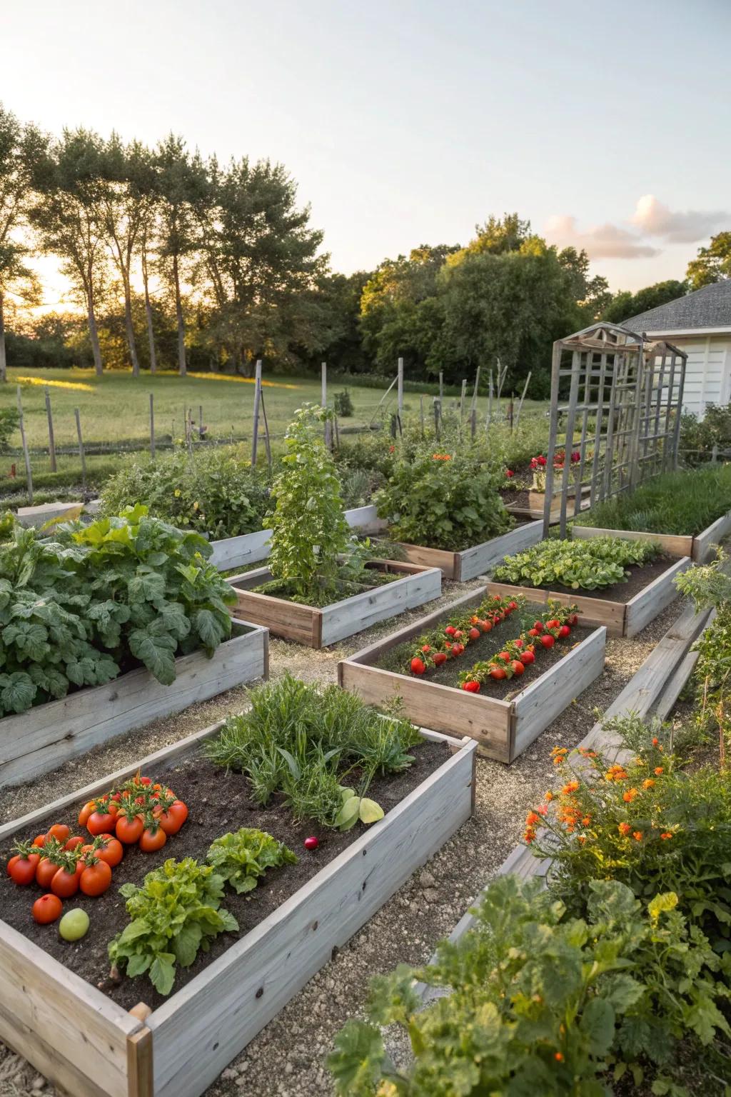 Elevated beds infuse order and charm into your vegetable cultivation area.