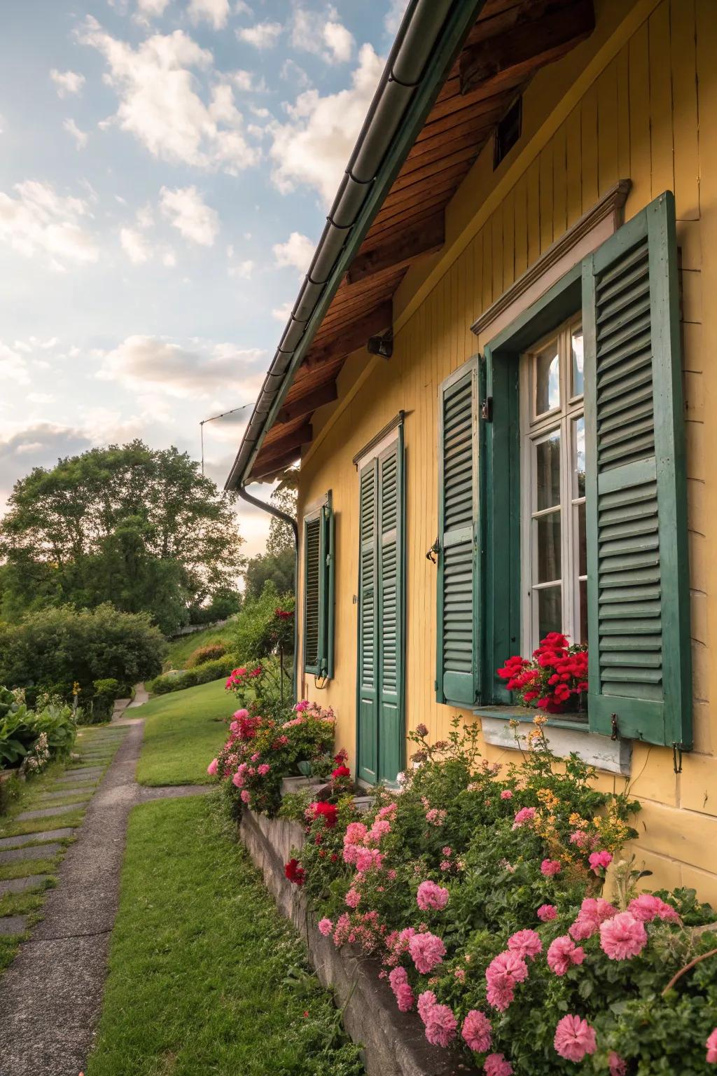 Traditional wood shutters provide both style and protection against hurricanes.