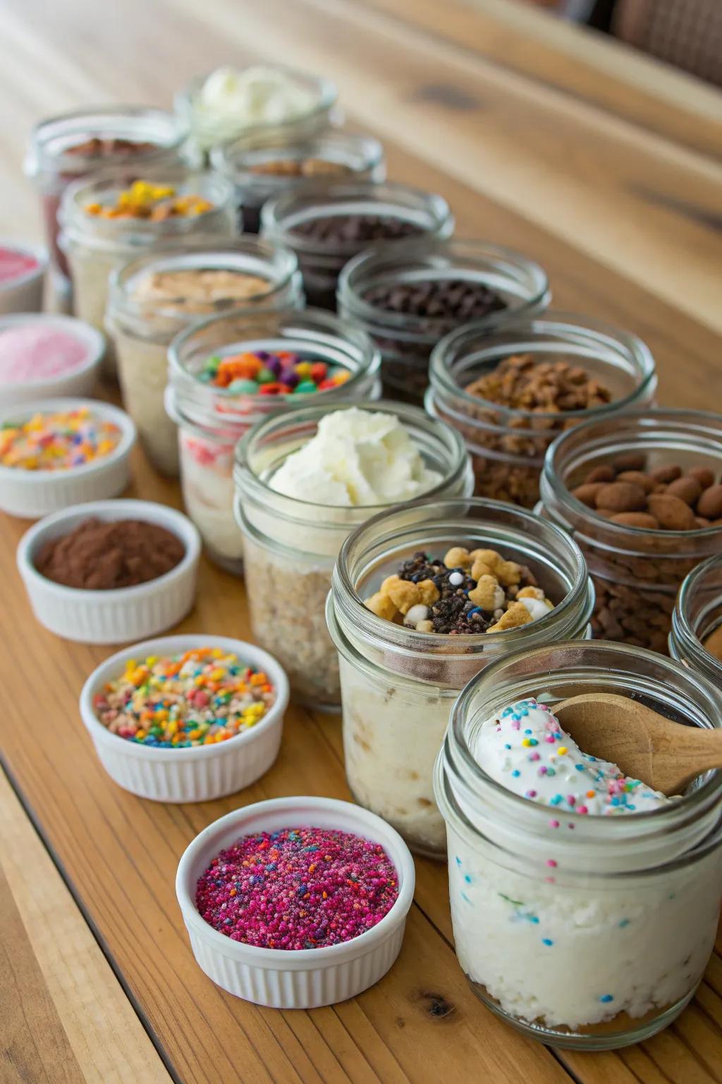 Crystal jars bring a rustic vibe to your ice cream station.