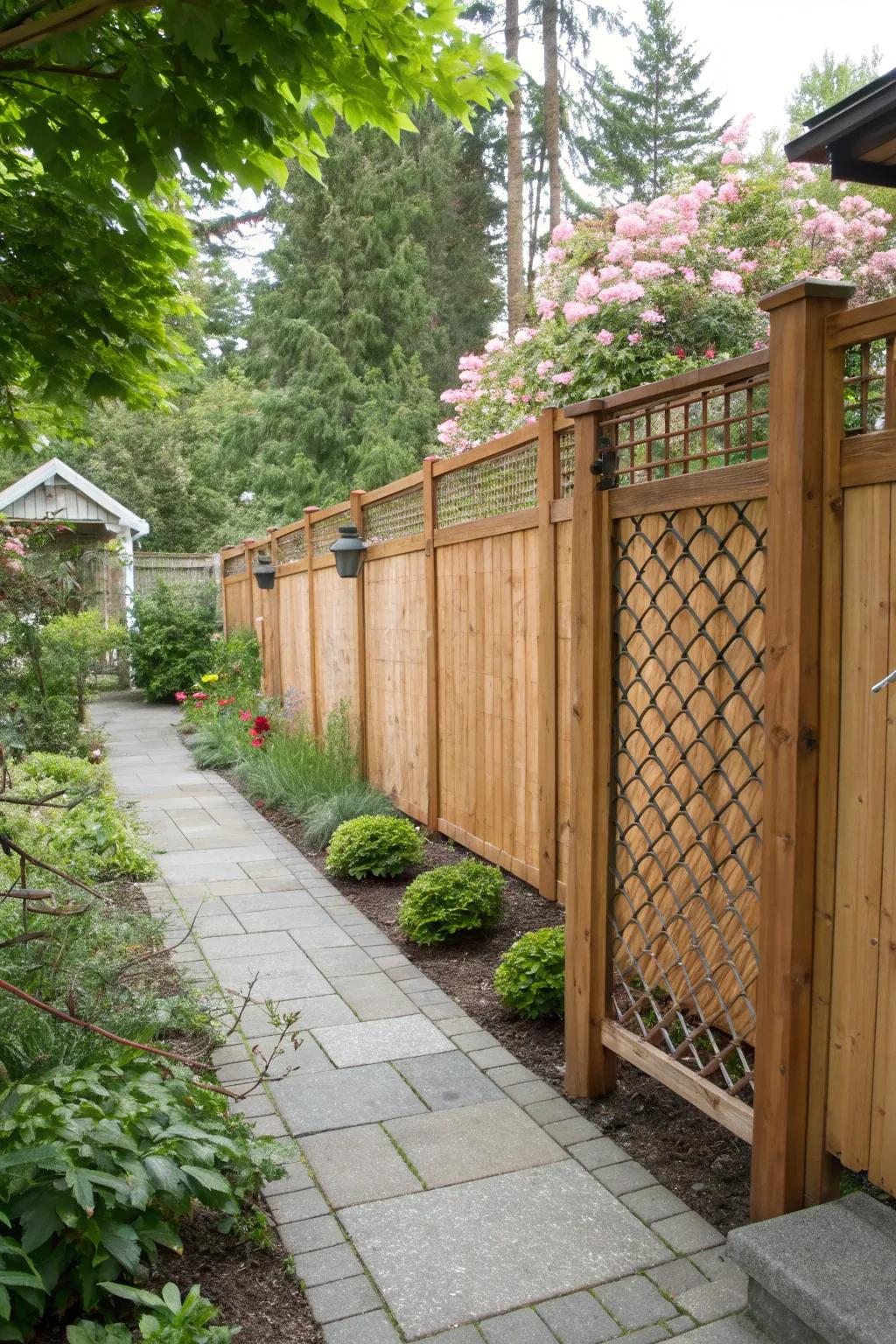 Wood panels infuse charm and solitude into your fence.