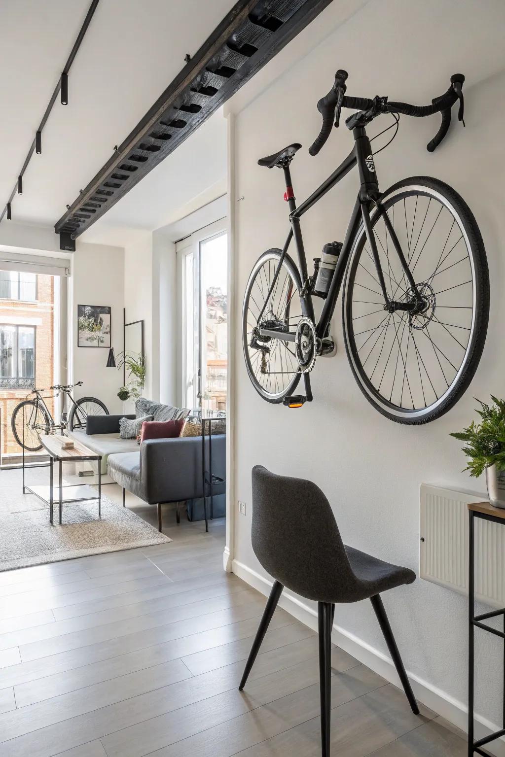 A vertical wall mount turns a bike into a work of art.