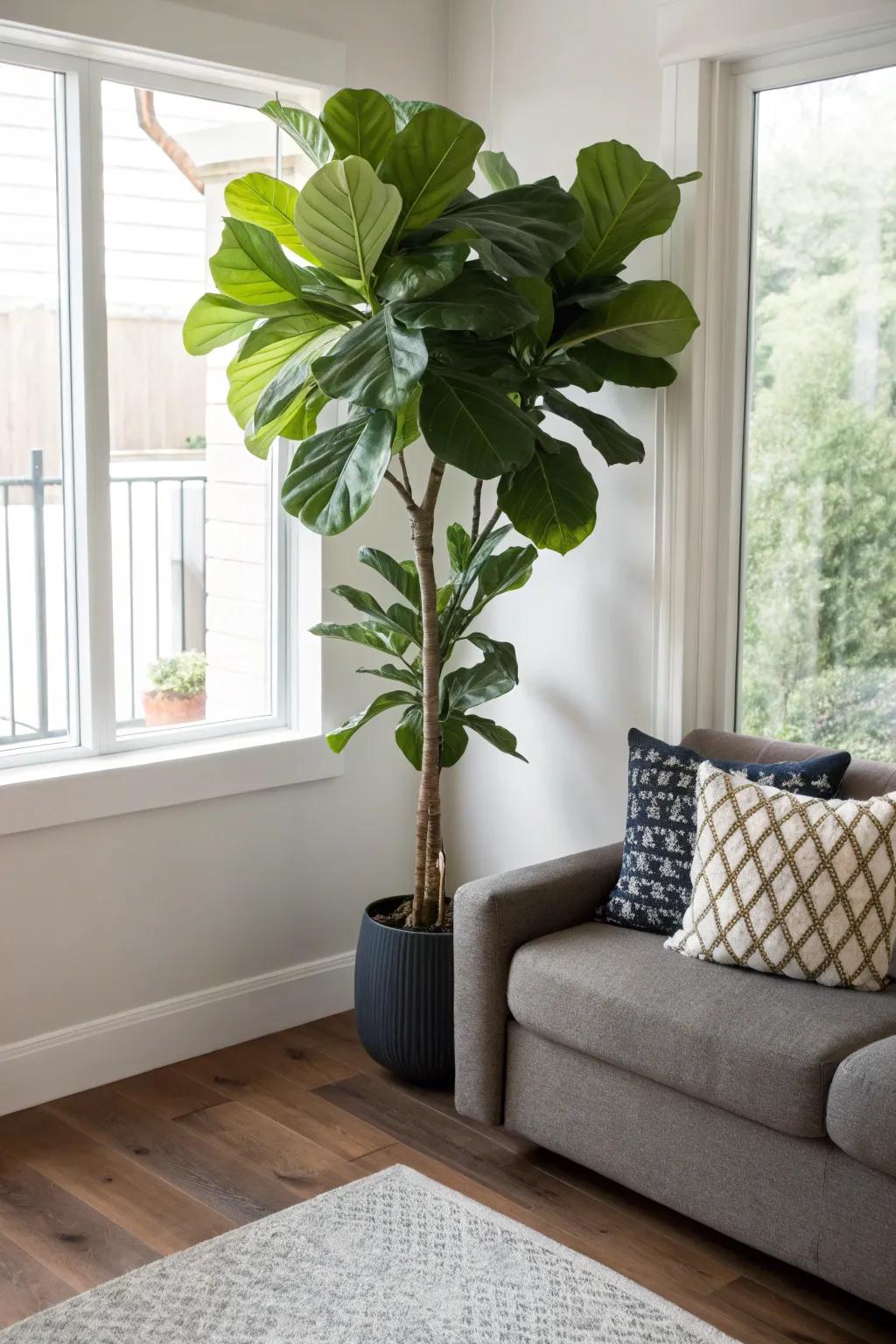 Elevate your living area with the height and sophistication of a fiddle leaf fig.