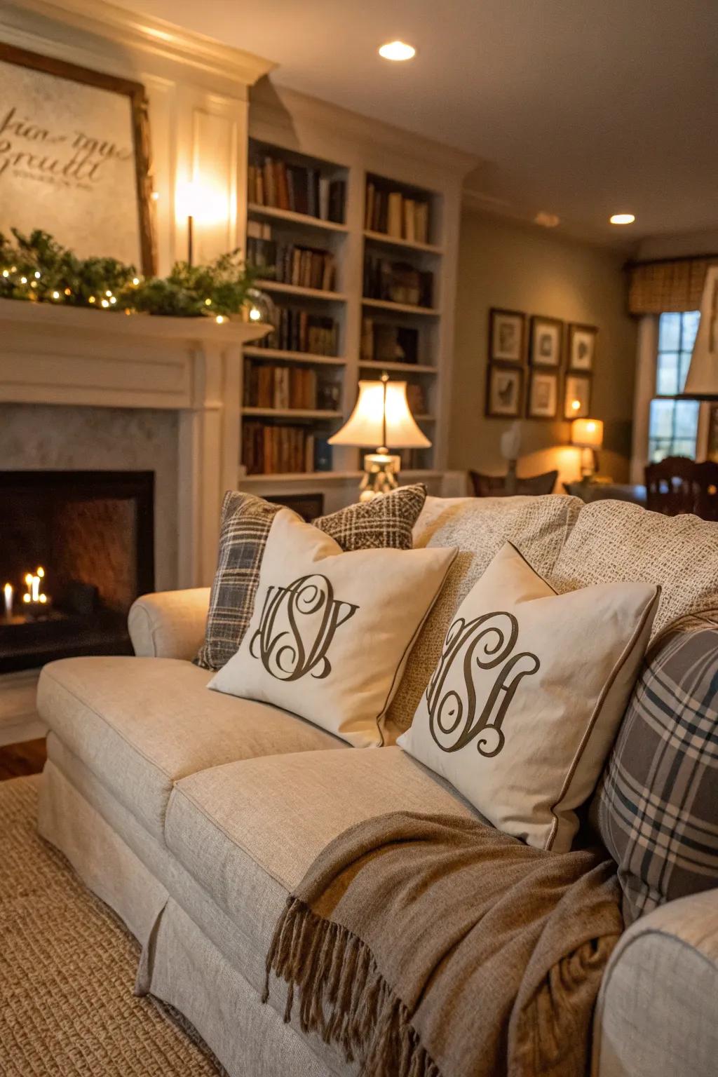 Infuse your space with customized monogram cushions.