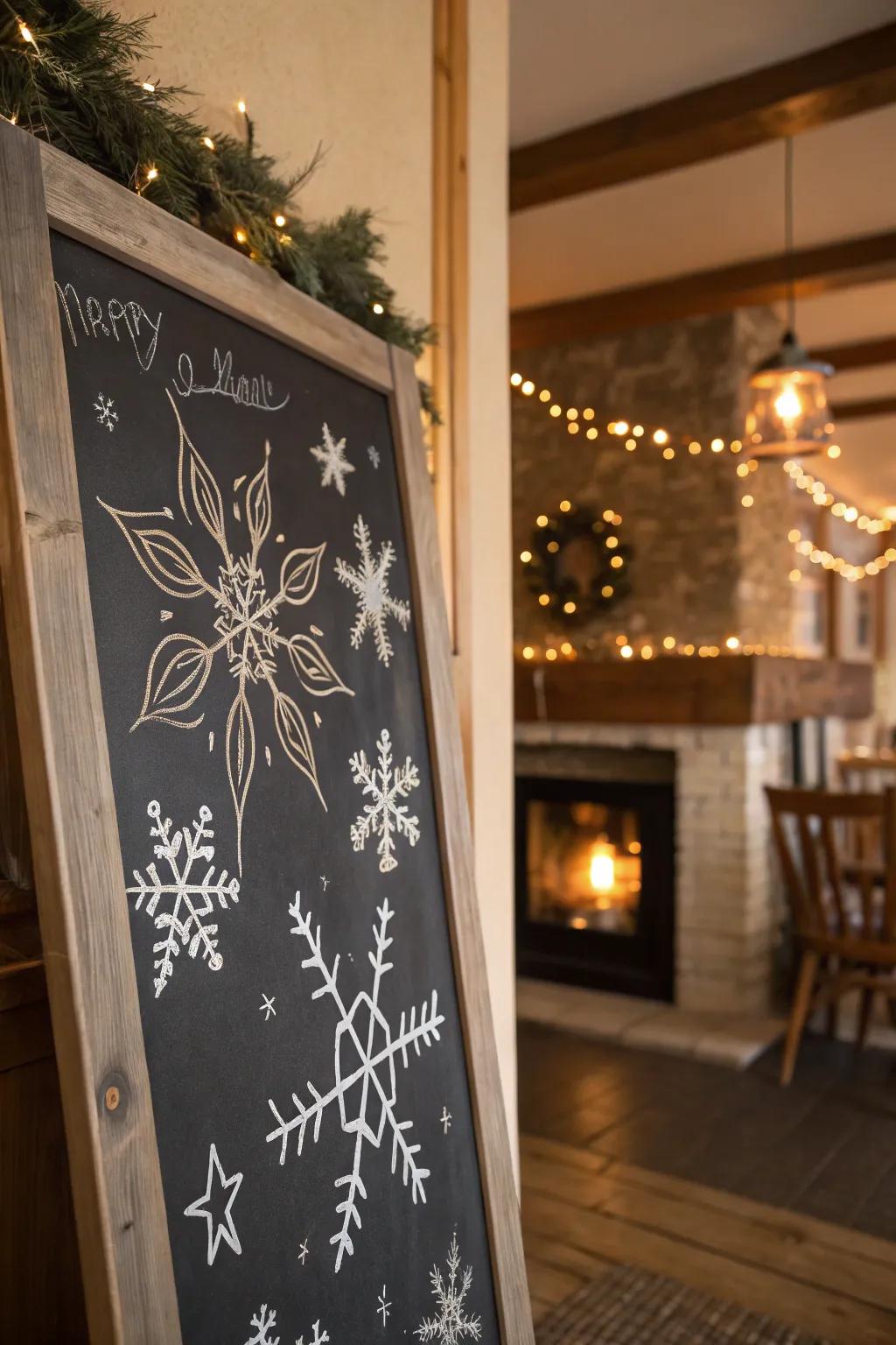 Transform your chalkboard into a snowflake rhapsody.