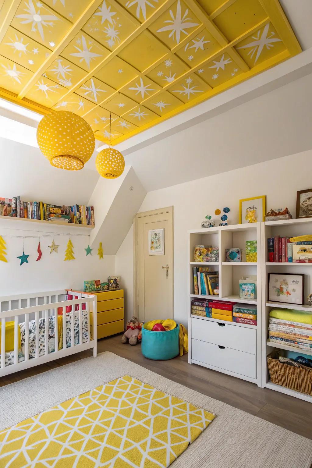 Radiant amber accents give warmth and happiness to this kid's space.
