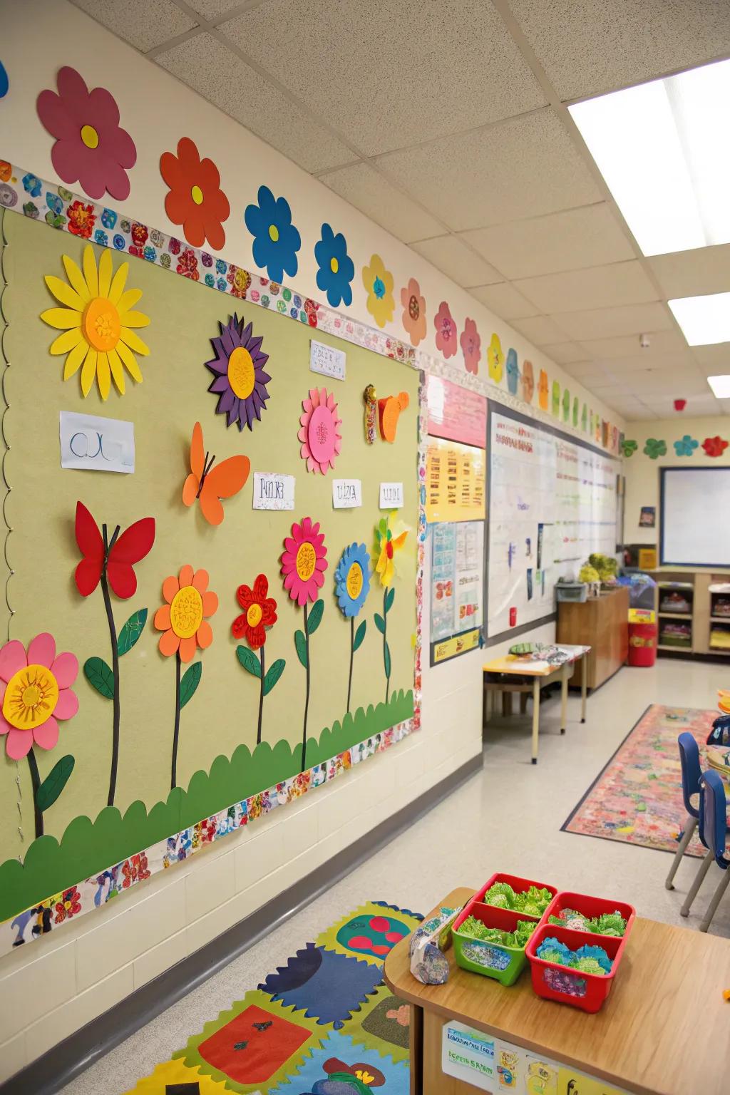 Usher in spring to your classroom with a floral bulletin board radiating with hues.