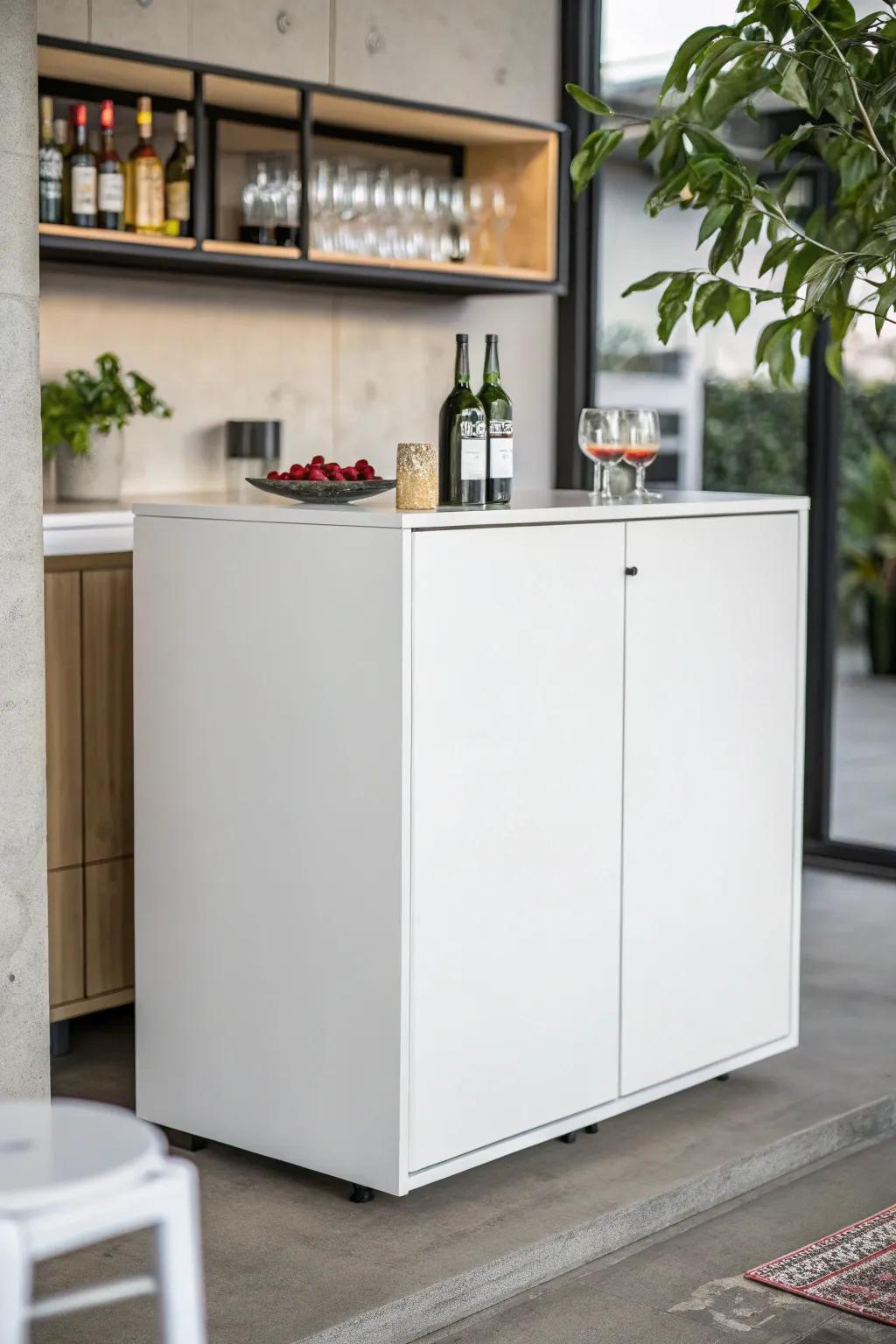 A minimalist bar cabinet enhances an open kitchen design.