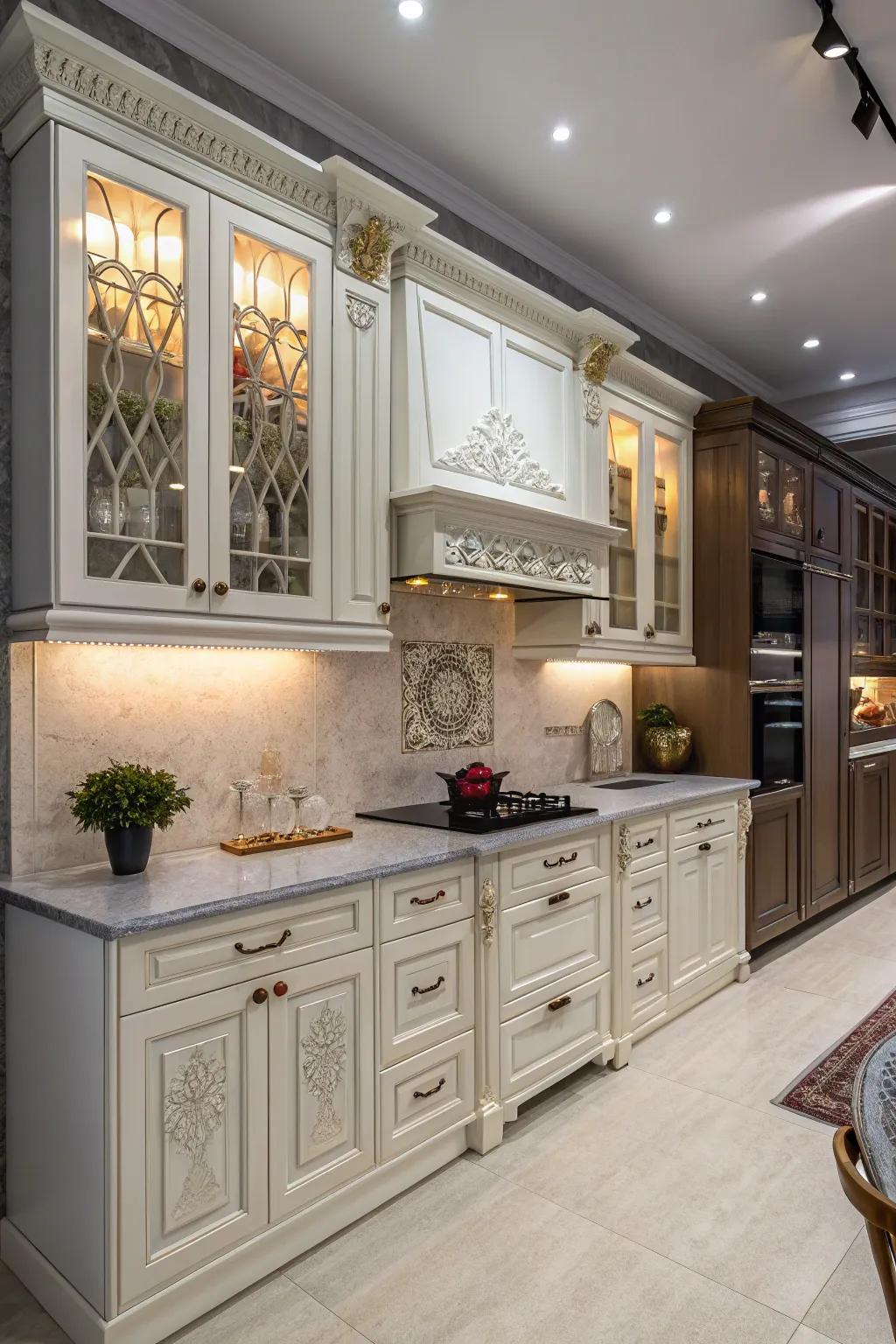 A harmonious balance between modern and traditional cabinet features in a kitchen.