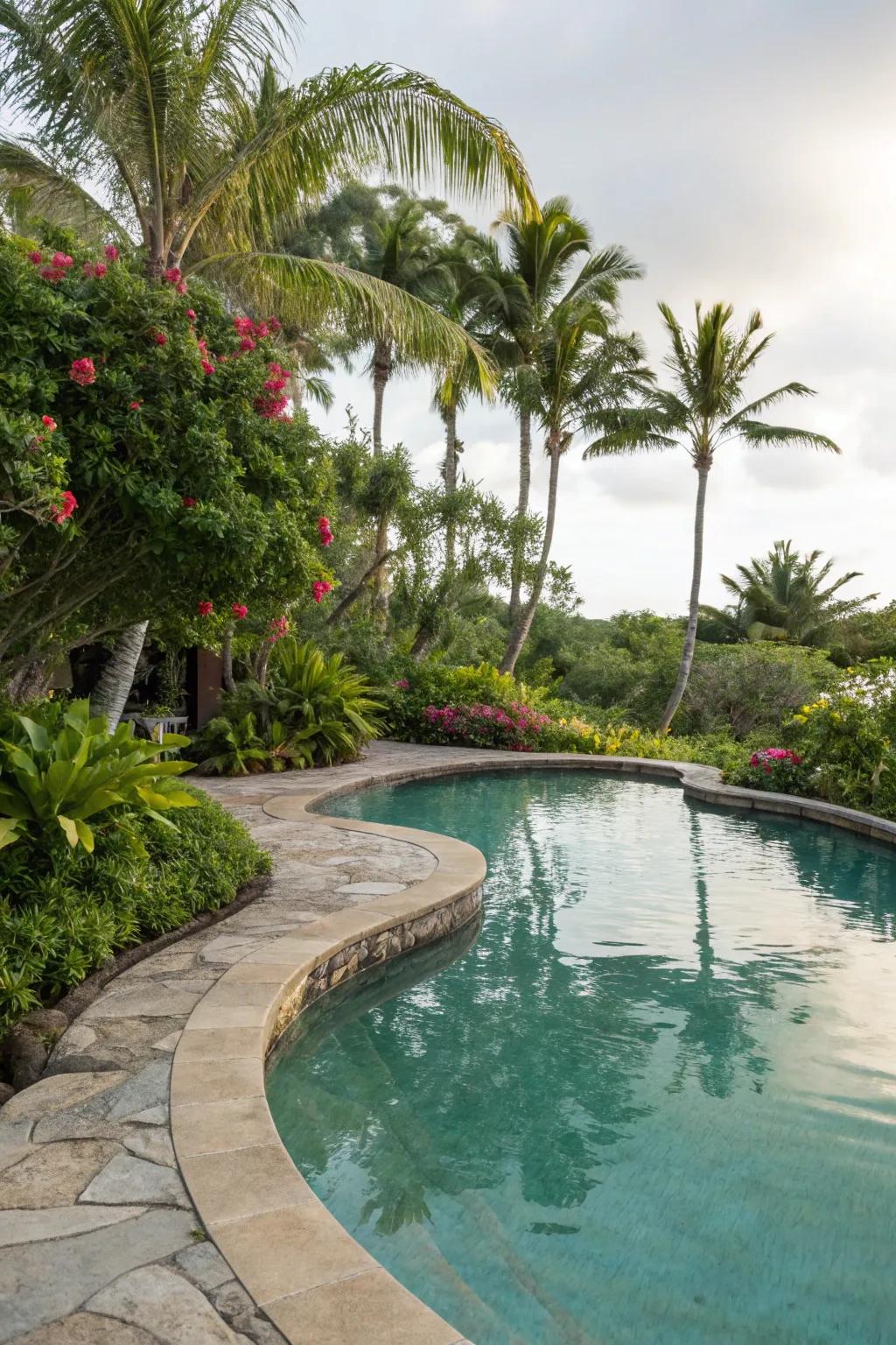 A lagoon pool featuring organic shapes contributes to a natural ambiance.