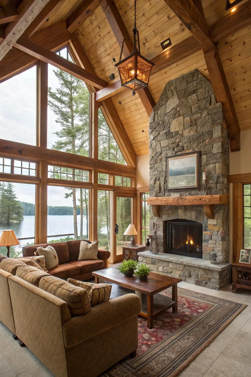 Components of timber and stone establish a naturally snug sensation.