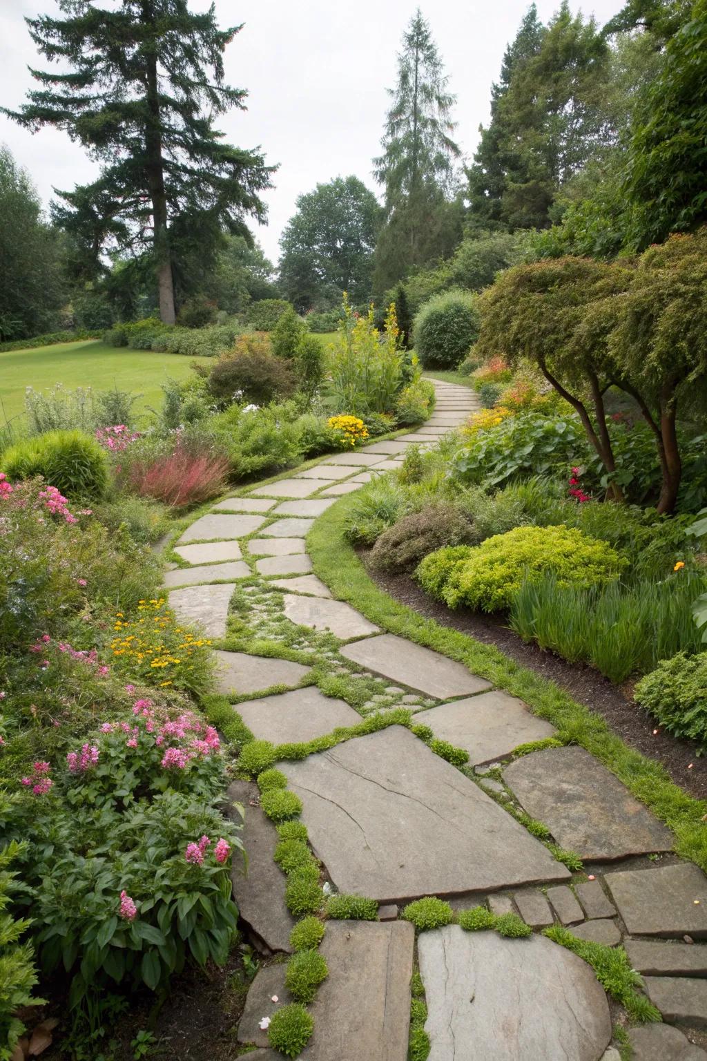A stone walkway introduces a captivating touch to any garden.