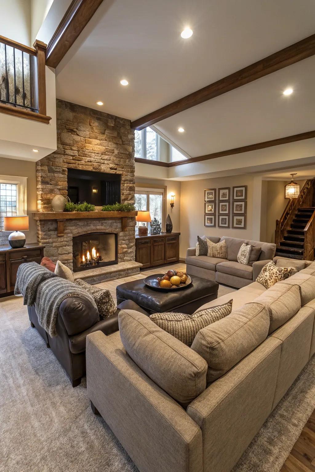 Open design featuring dedicated zones for family interaction.