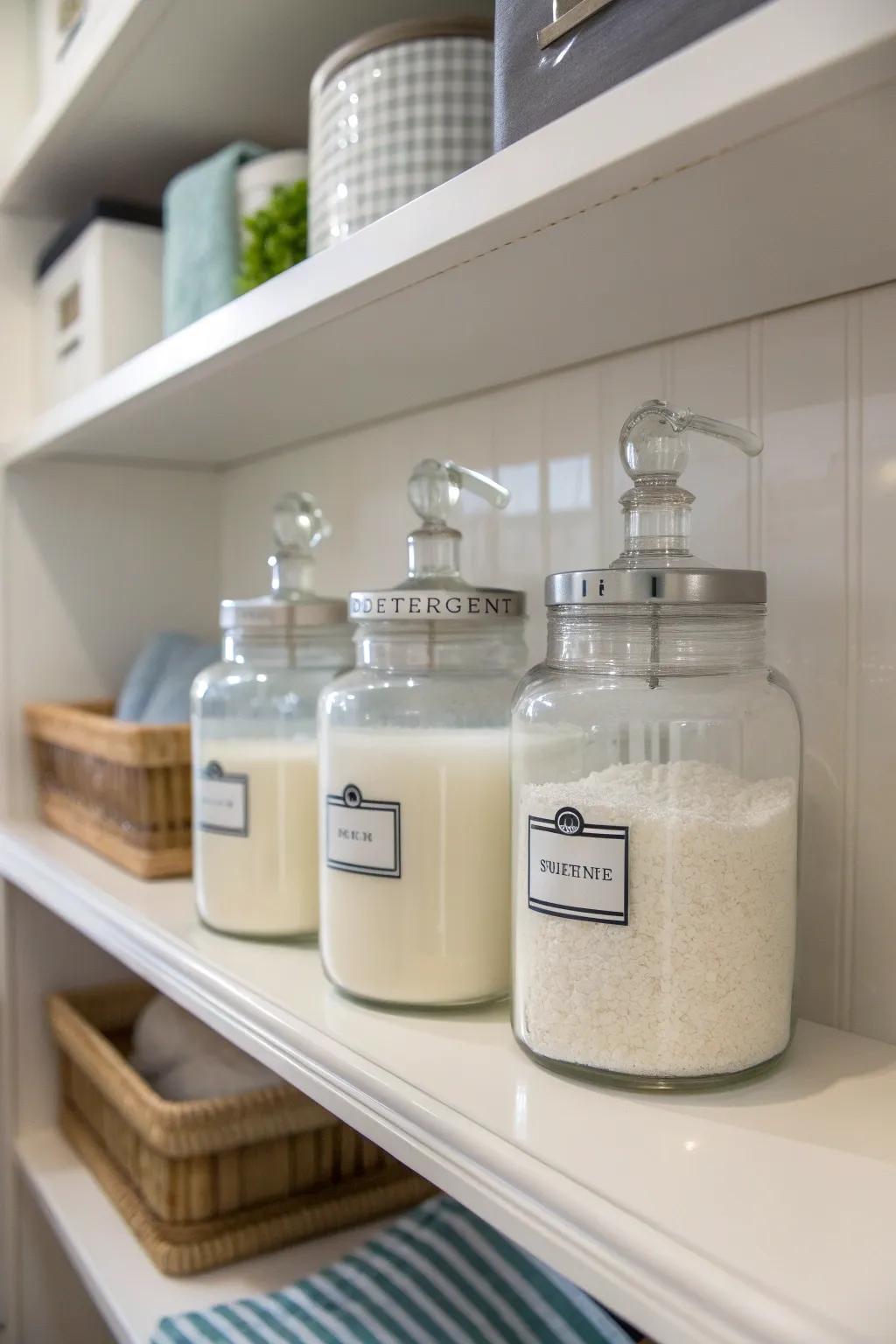 Glass vessels equipped with nozzles introduce sophistication into your laundry routine.