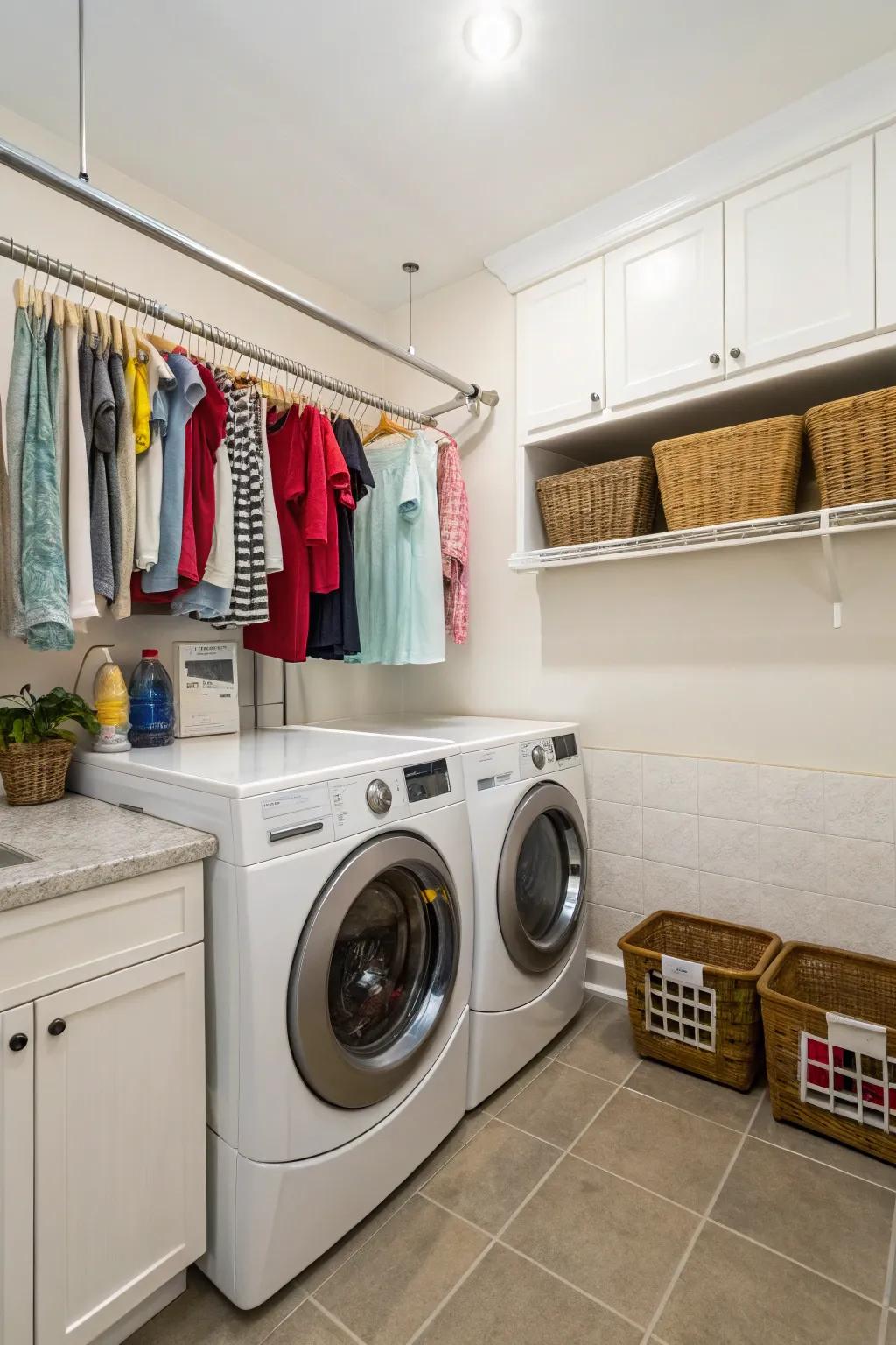 Maximize vertical space by placing a drying rod above your appliances.