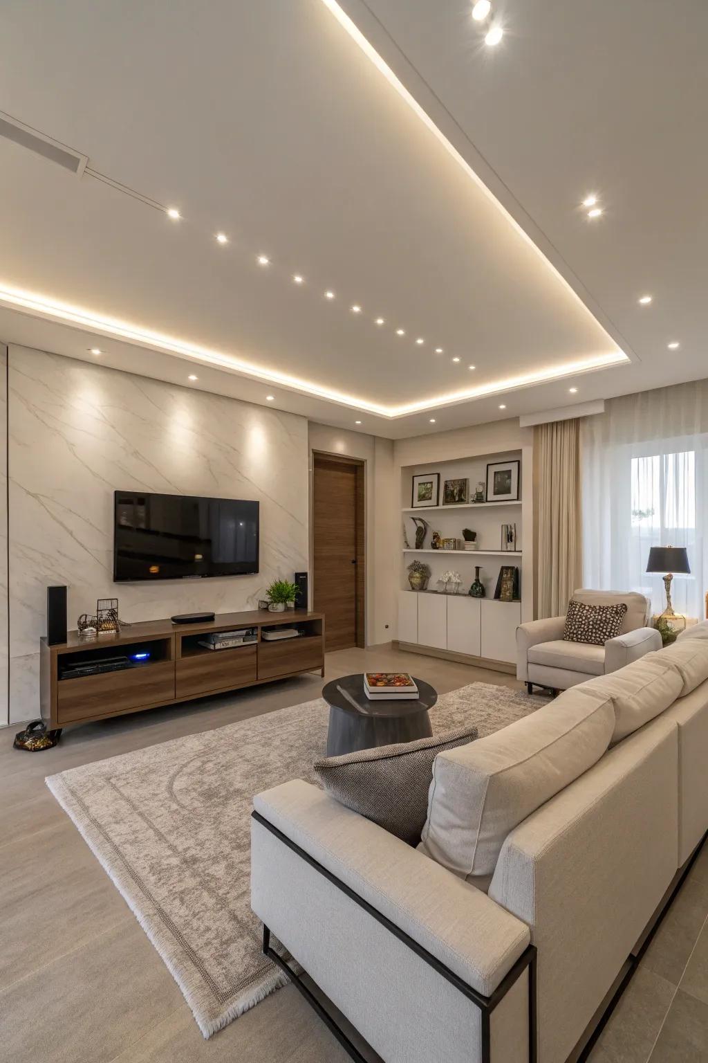 Inset LED ceiling illumination for a minimalist impression.