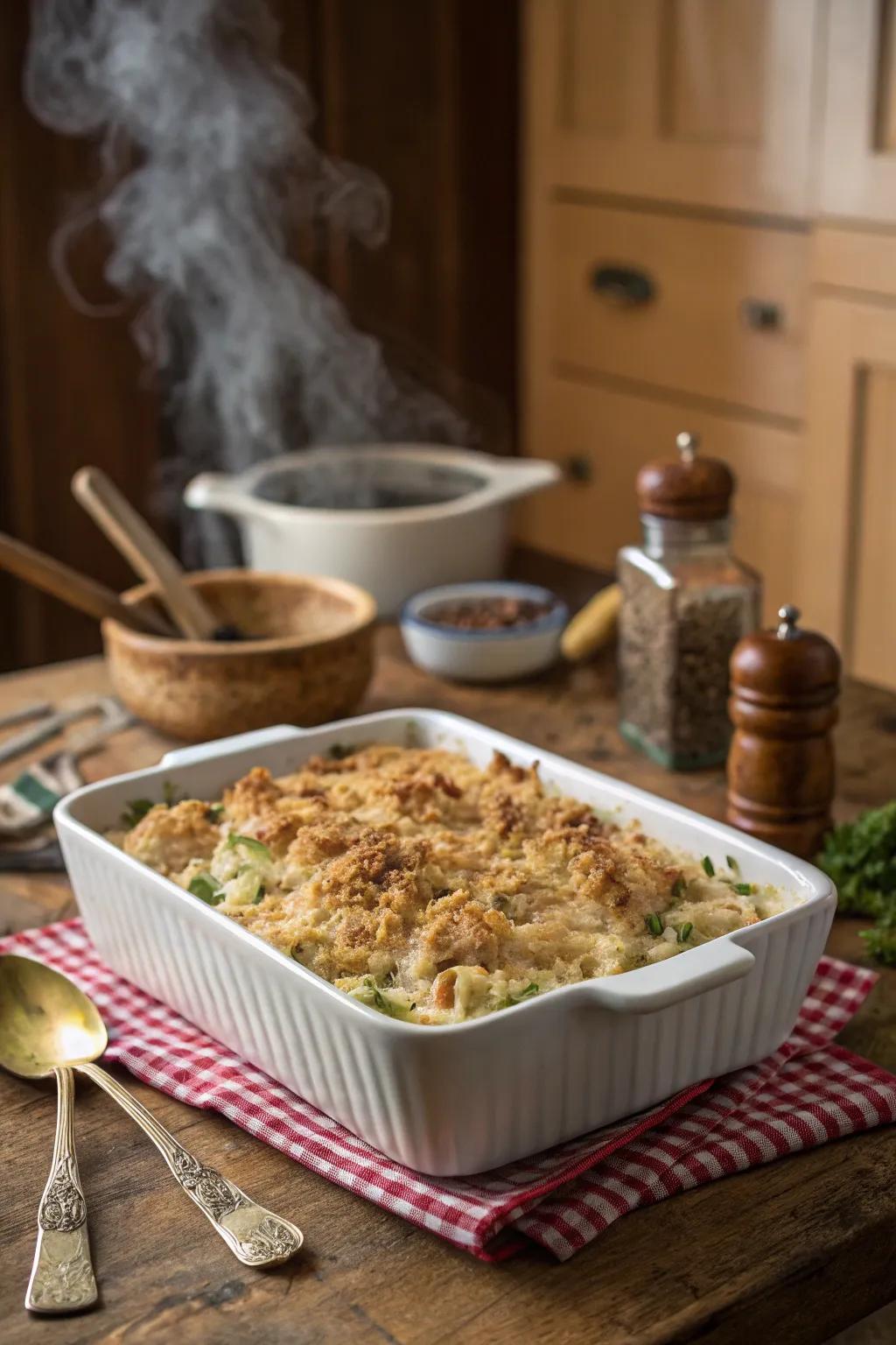 The timeless creamy turkey bake is always a hit.