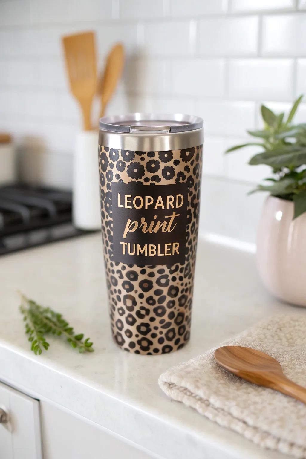 A customized animal spot tumbler, making each sip extraordinary.