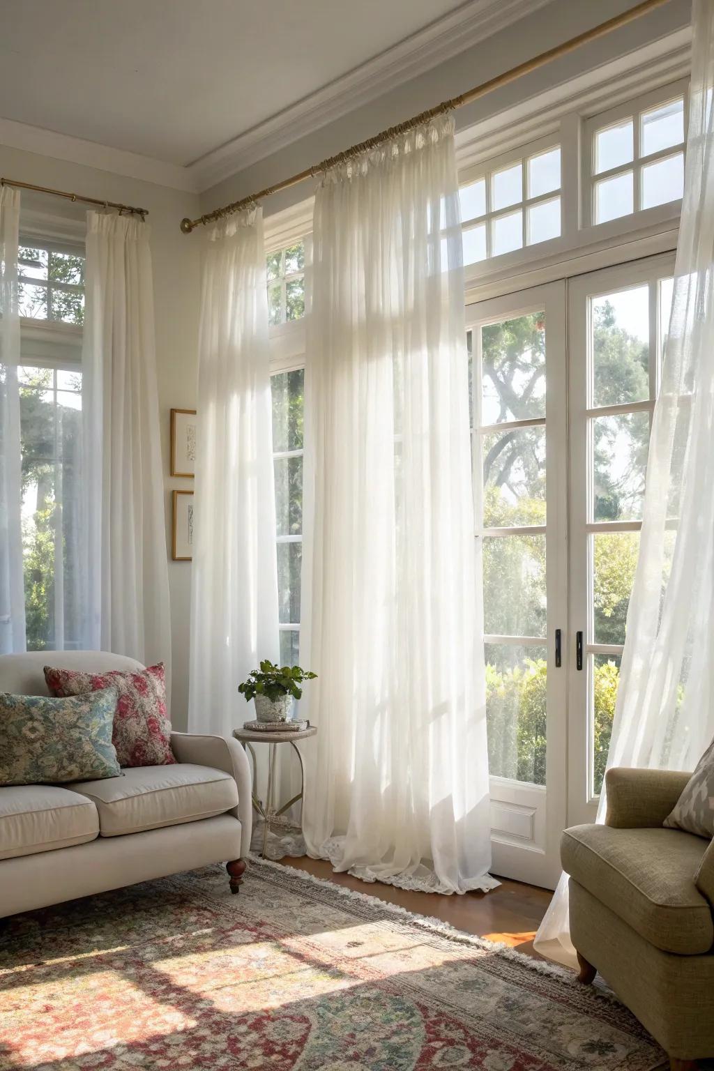 Airy curtains allow light to gracefully enter your living room.