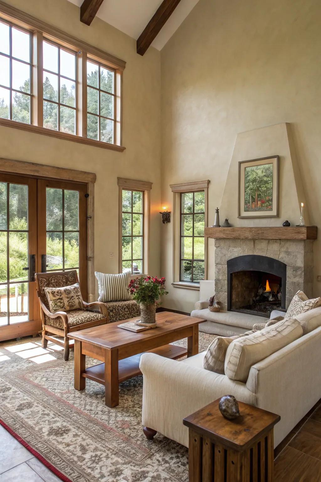 Neutral shades provide the foundation for an ideal farmhouse living area.