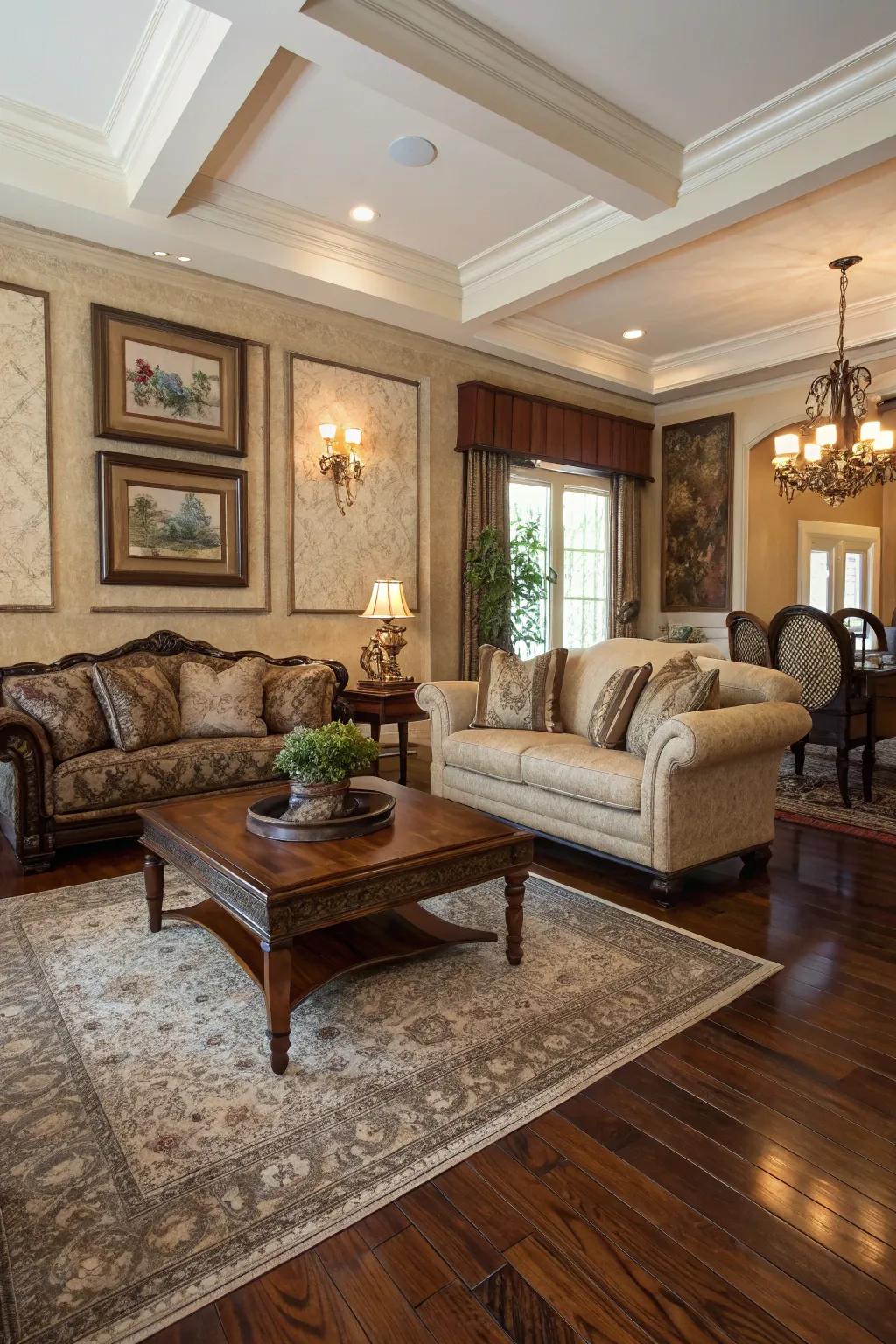Timeless hardwood flooring brings an air of sophistication and coziness to every living space.