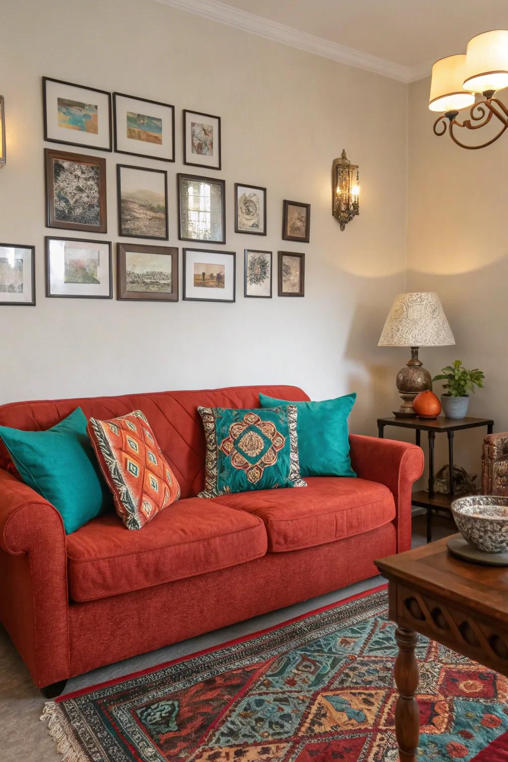Intense color accents transform an ordinary area into a lively and vibrant setting.