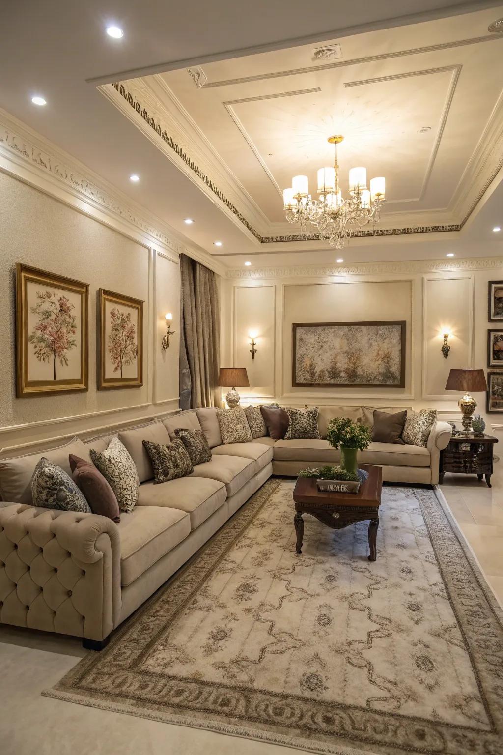 A centrally arranged sectional that encourages conversation and togetherness.