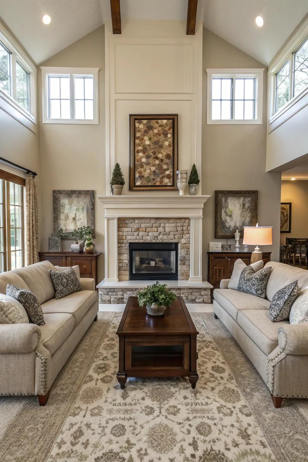 A symmetrical living room design that highlights balance and harmony.