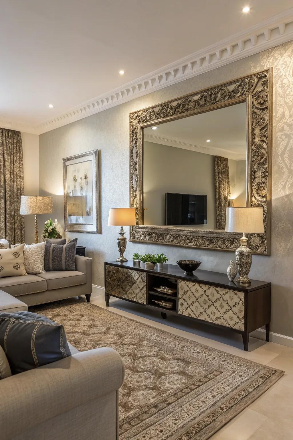 Create a bold statement with a sizable mirror that effortlessly captures attention.