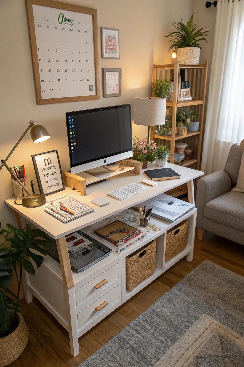 Design an area that effortlessly switches between work and leisure.