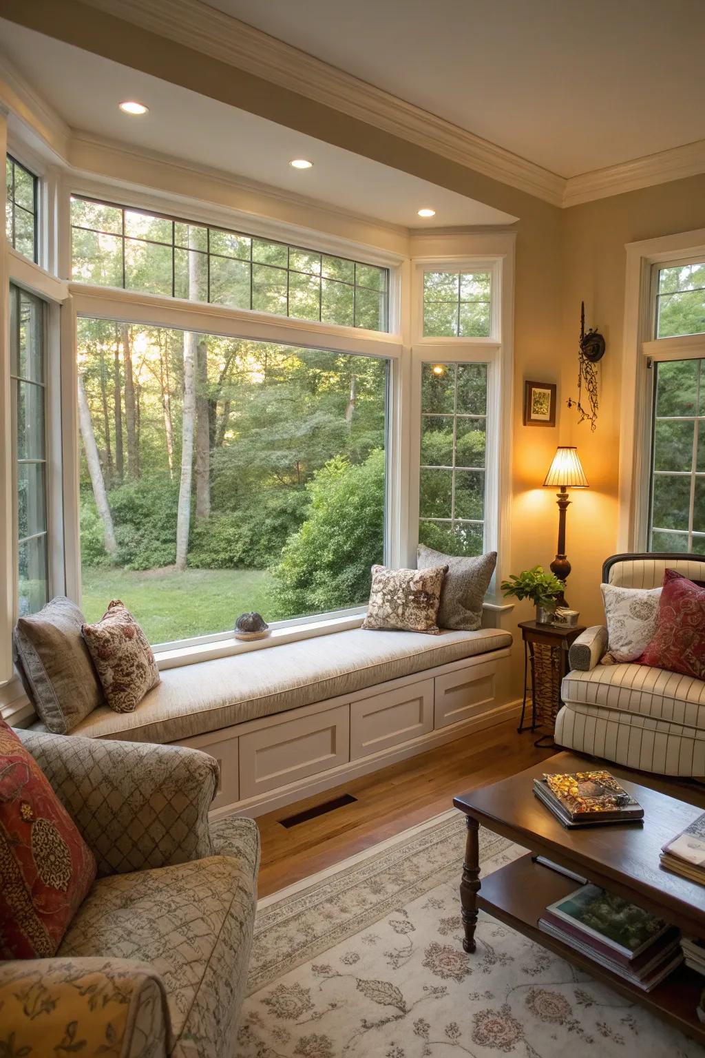 A bay window enhances the beauty and practicality of your living room.