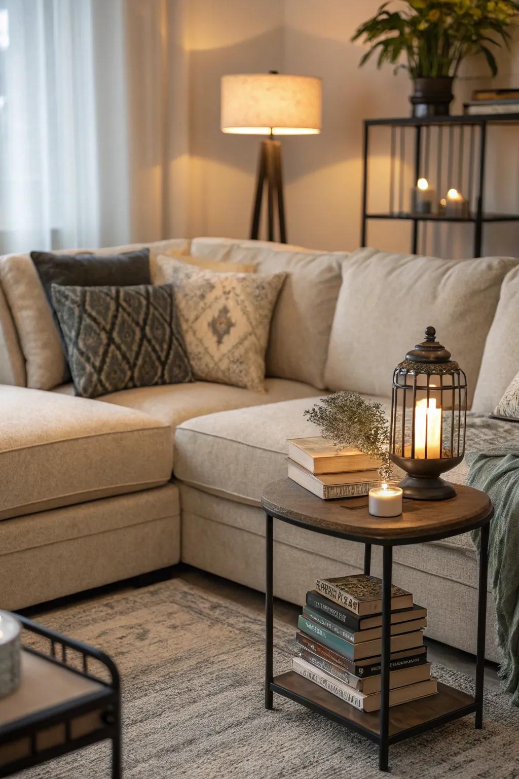 Utilize corners effectively with an L-shaped sectional sofa.