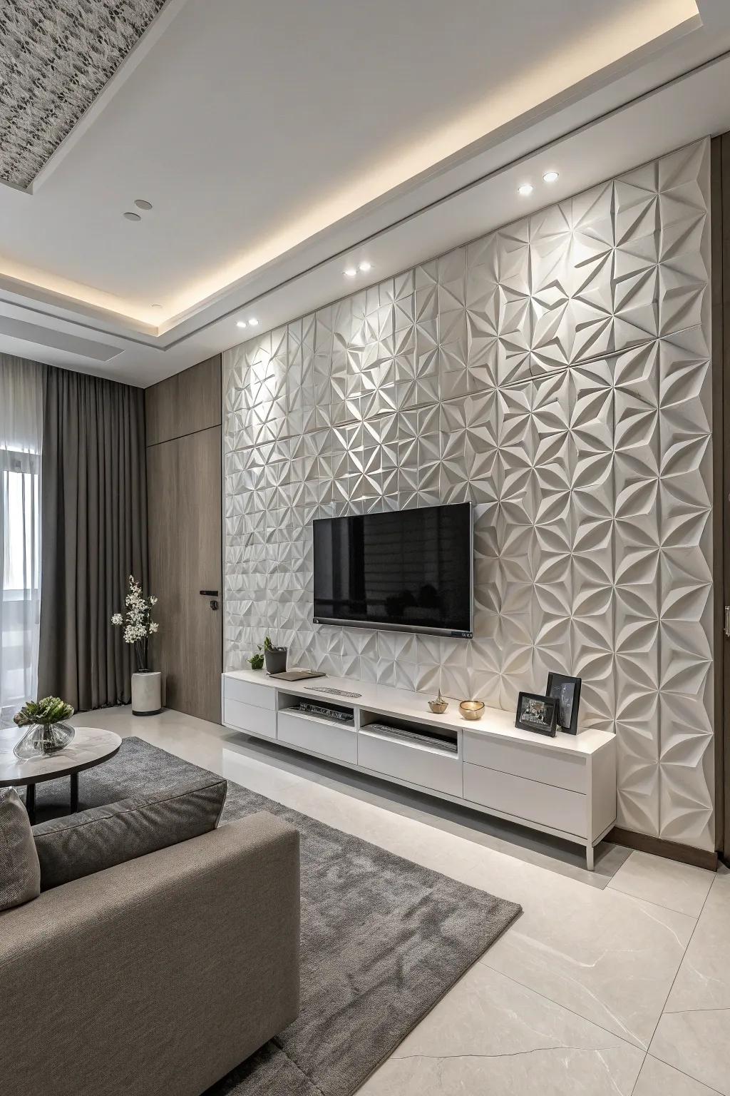 Geometric panels fashion a striking and modern focal point.
