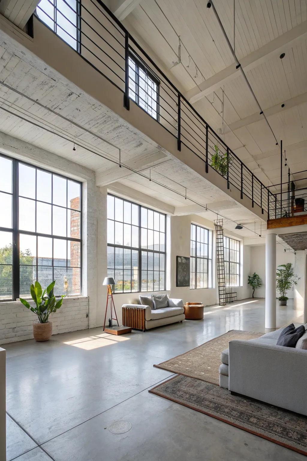 A loft showcasing the elegance of an open-concept design, amplifying room and light.