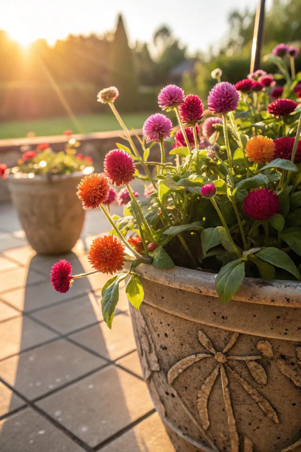 Sparklebloom flowers bringing joy to a sunny patio.