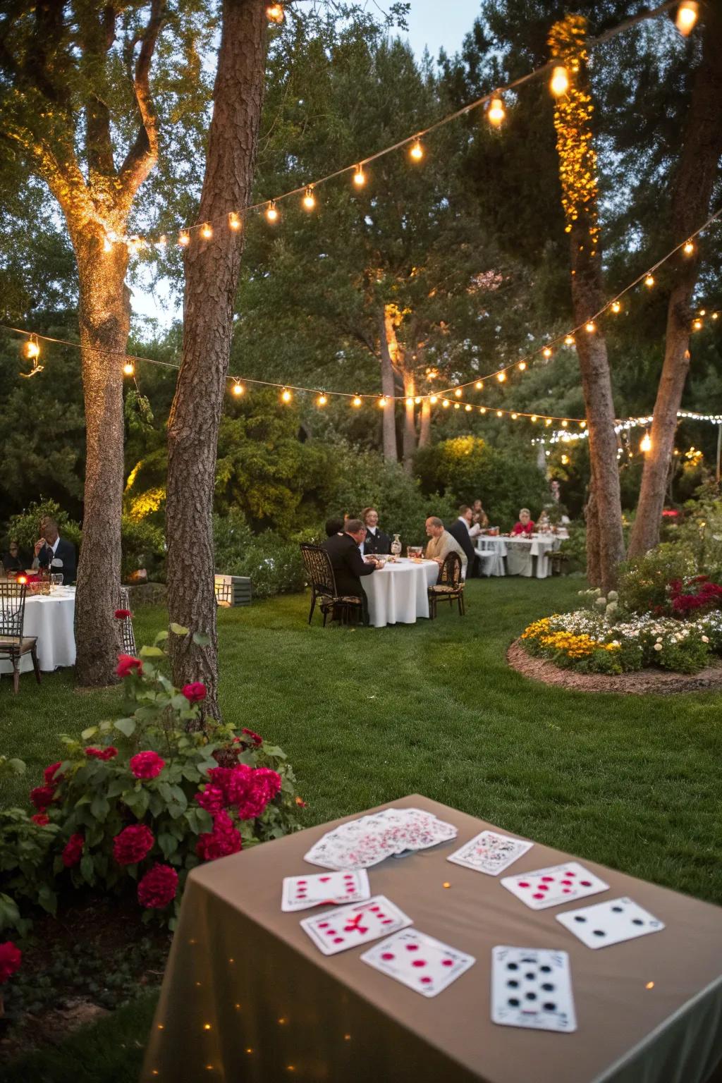 A backyard turned into a playful casino, ideal for a lucky 7 birthday.