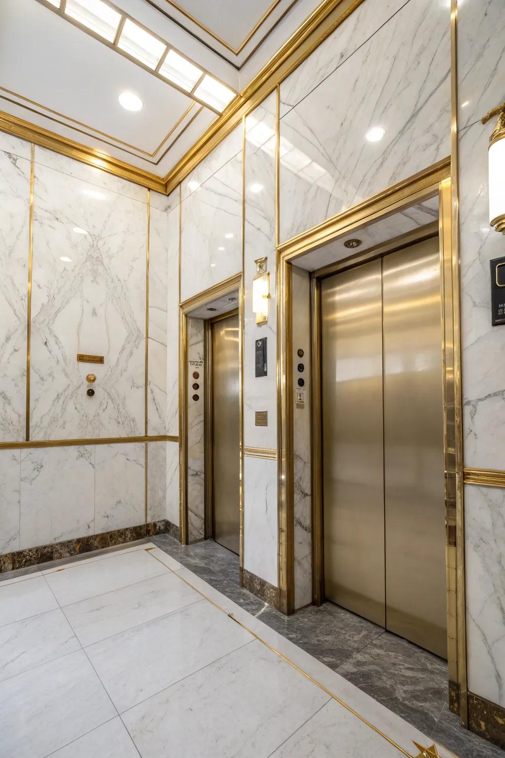 A contemporary elevator design highlighting the enduring charm of marble.