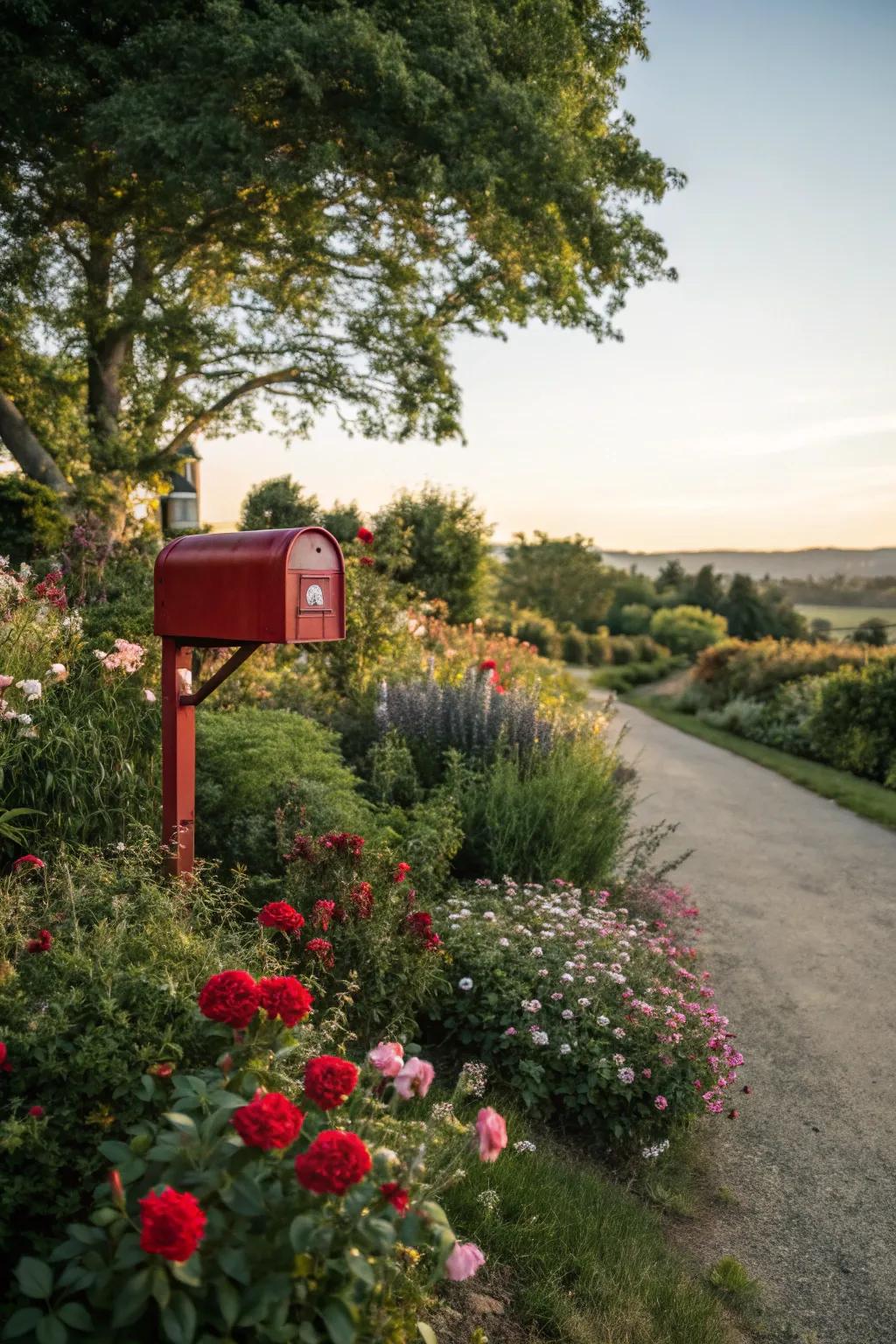 A bright flower bed turns a basic mailbox into a point of interest.