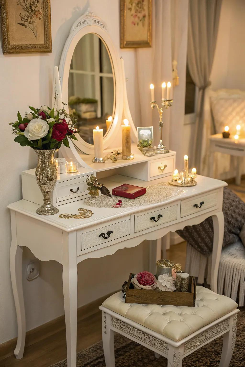 A classic dressing table defines the ambiance of your makeup room.