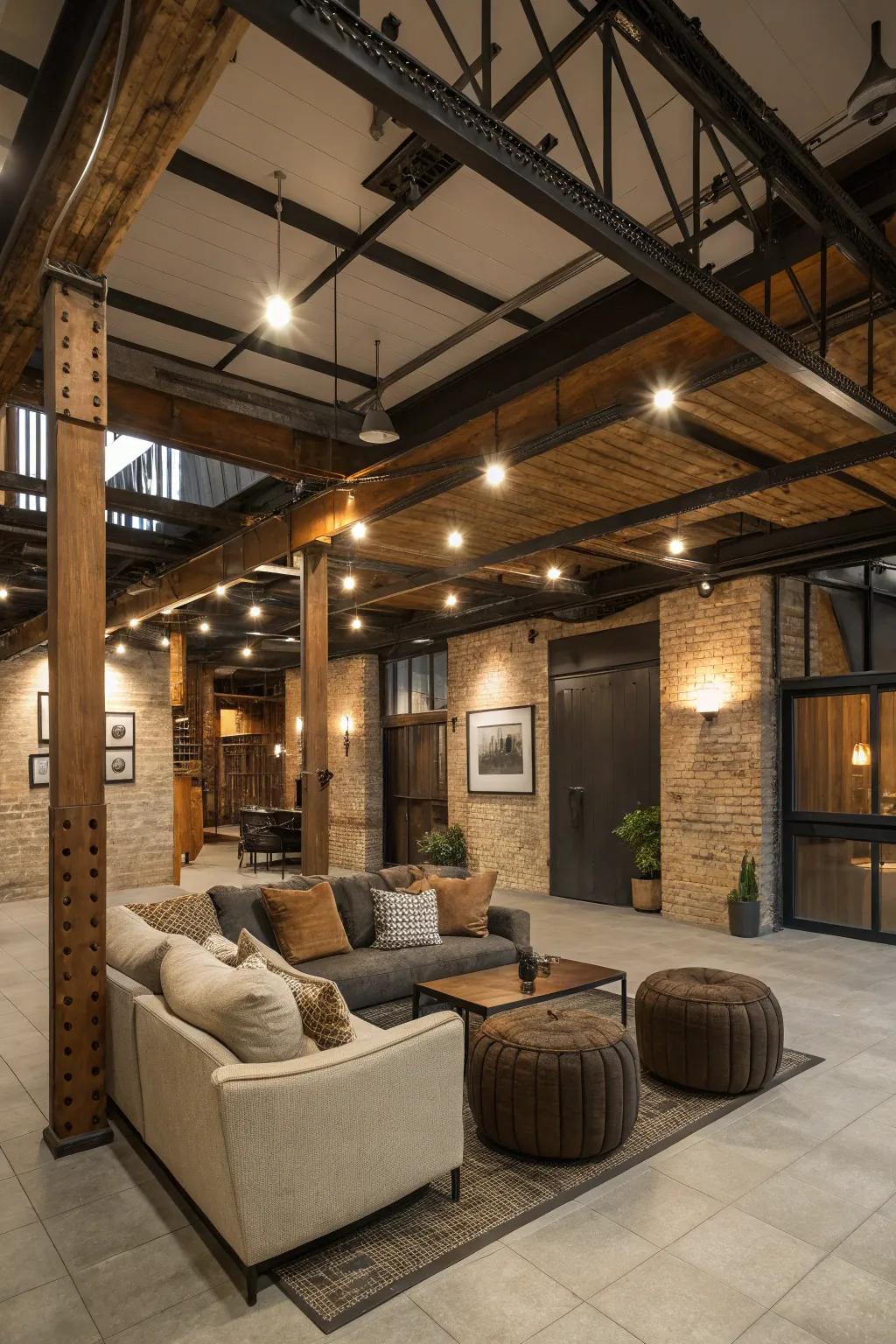 Earthy and industrial components unite to form an intimate and welcoming loft setting.
