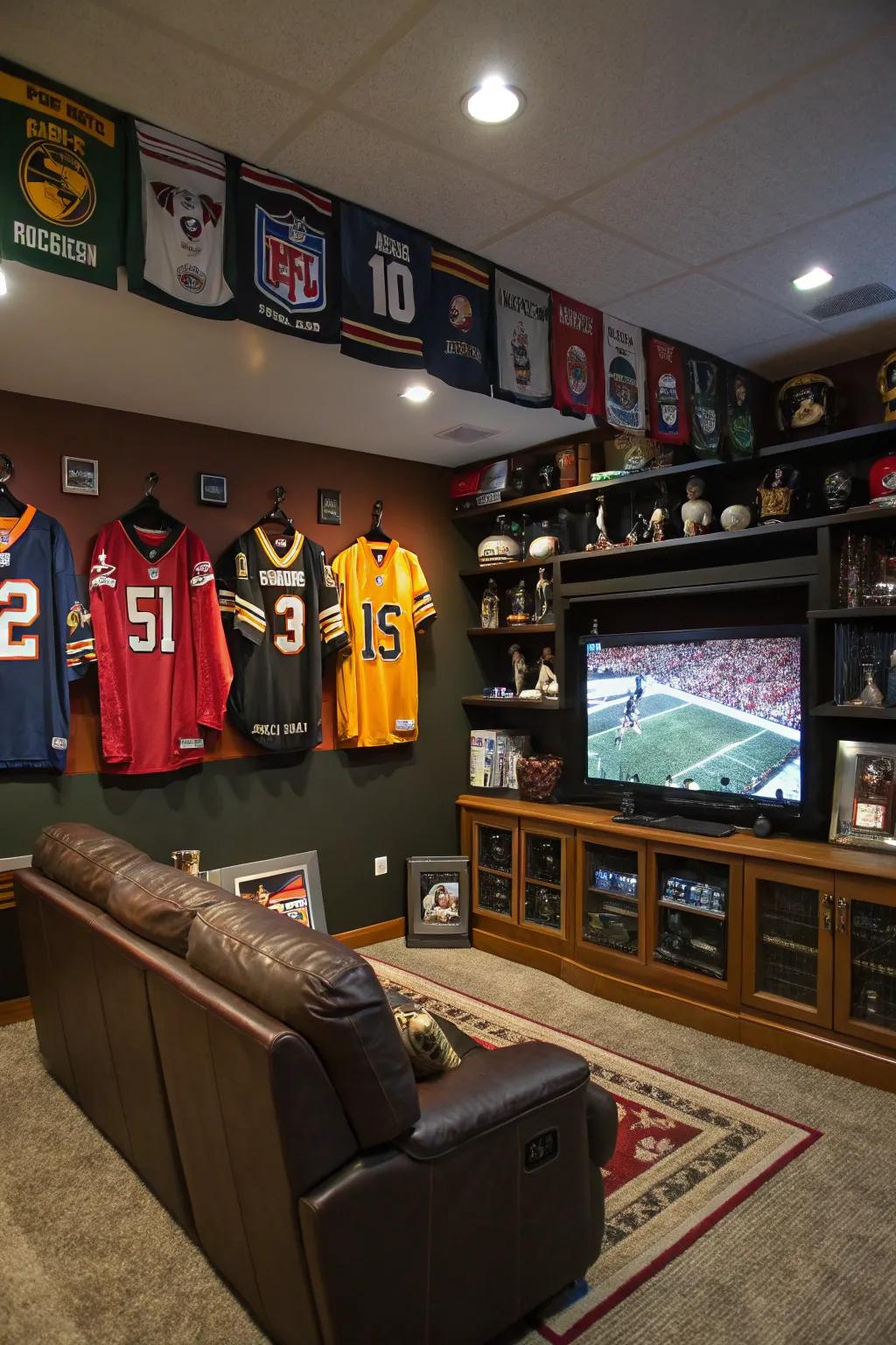 Engage fully in the excitement of a sports-inspired man cave.